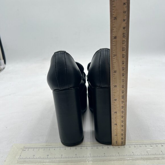 FOWT Black Platform Round Toe Pumps Chain Chunky High Heel Loafers Slip on Shoes - Picture 5 of 8